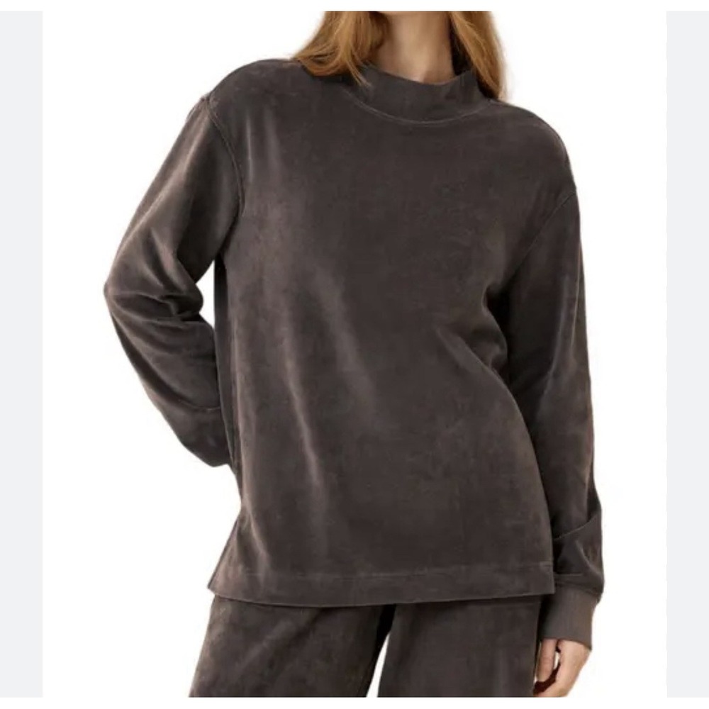 Pact Organic Cotton Pure Velour Gray Mock Neck Tunic Sweater L Preppy Cozy